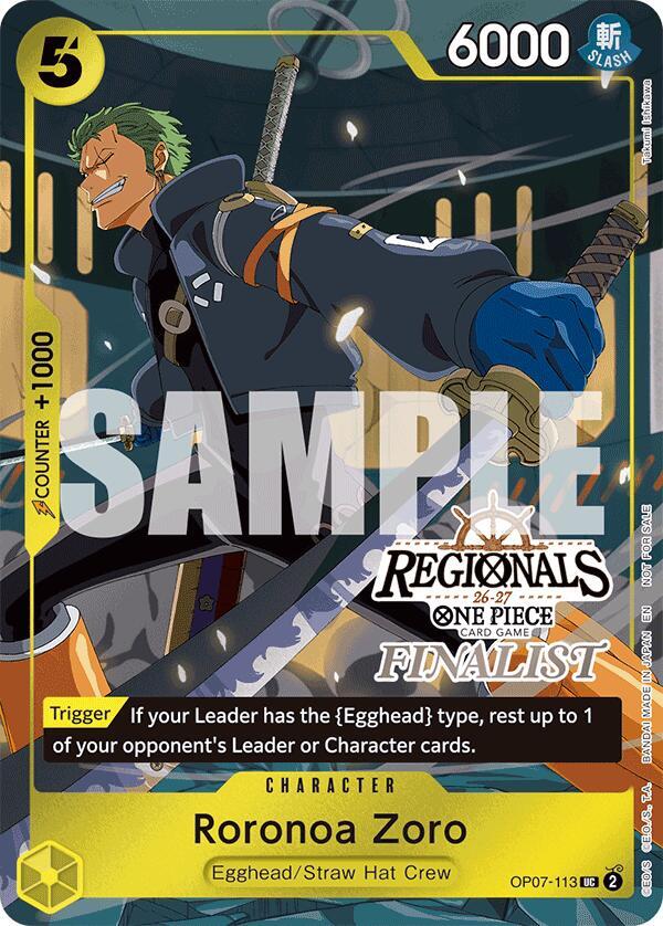 Roronoa Zoro (Regionals Finalist Card Set 26-27) OP07-113 card from One Piece Promotion Cards
