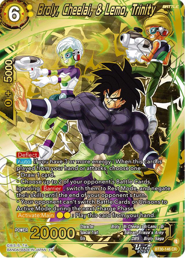 Broly, Cheelai, & Lemo, Trinity BT30-146 card from Three Glorious Fighters