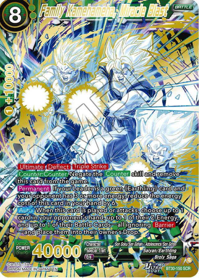 Family Kamehameha, Miracle Blast (SCR) BT30-150 card from Three Glorious Fighters