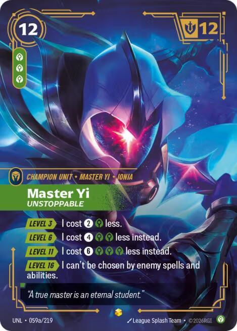 Master Yi - Unstoppable (Alternate Art) 059a/219 card from Unleashed