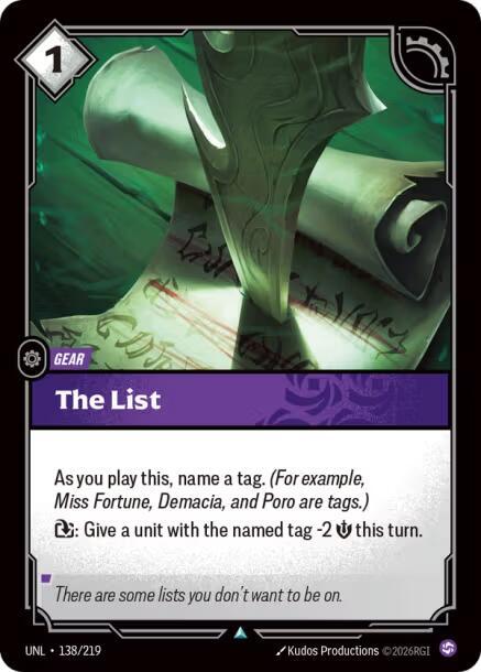 The List 138/219 card from Unleashed