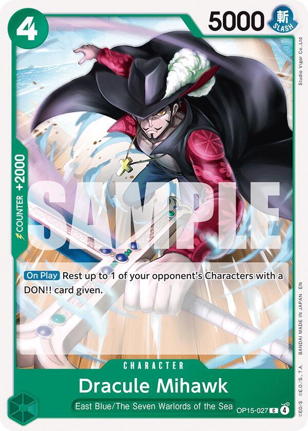 Dracule Mihawk OP15-027 card from Adventure on Kami's Island