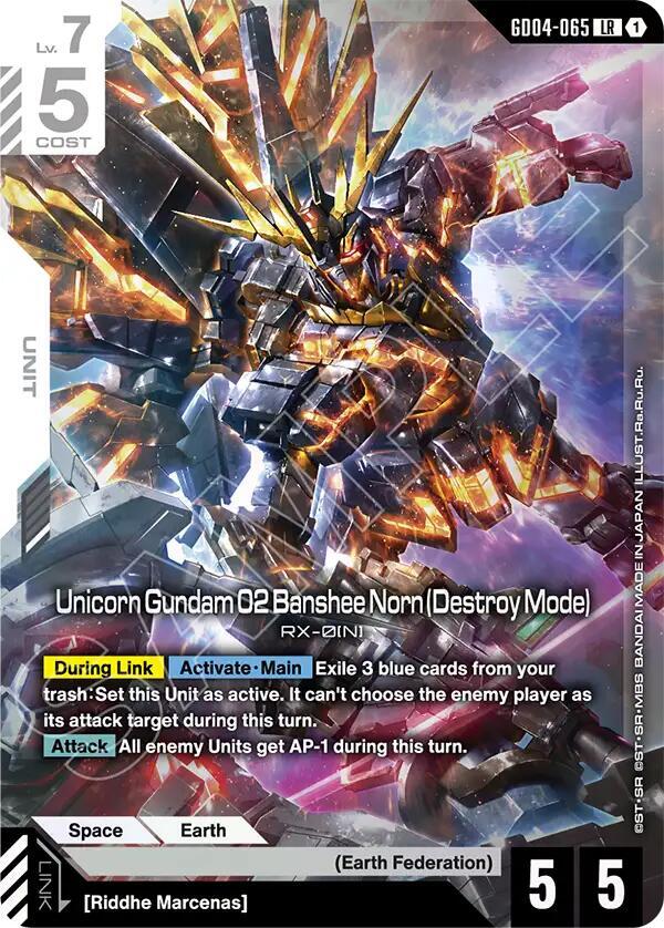 Unicorn Gundam 02 Banshee Norn (Destroy Mode) GD04-065 card from Phantom Aria