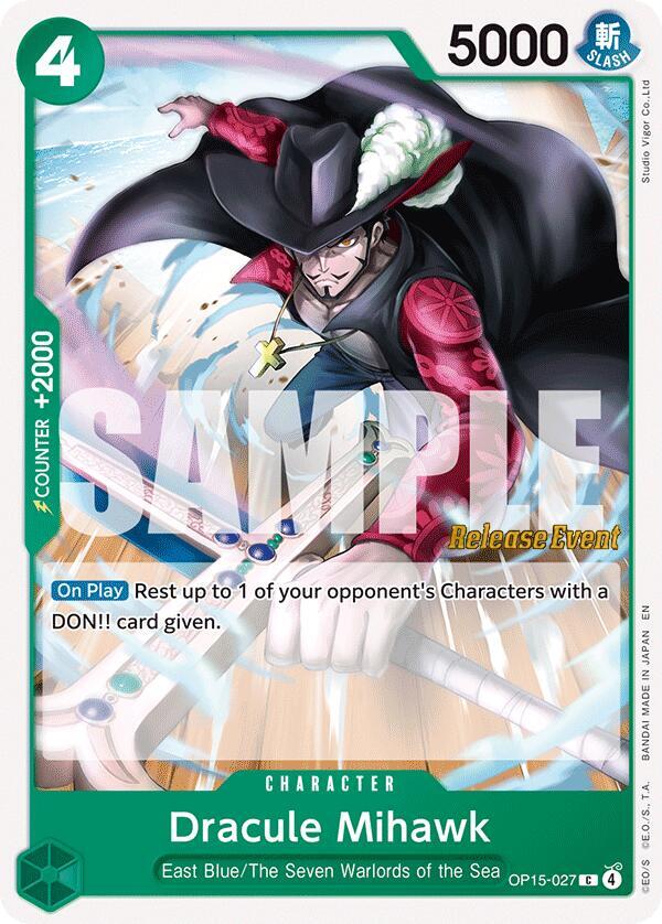 Dracule Mihawk OP15-027 card from Adventure on Kami's Island Release Event Cards