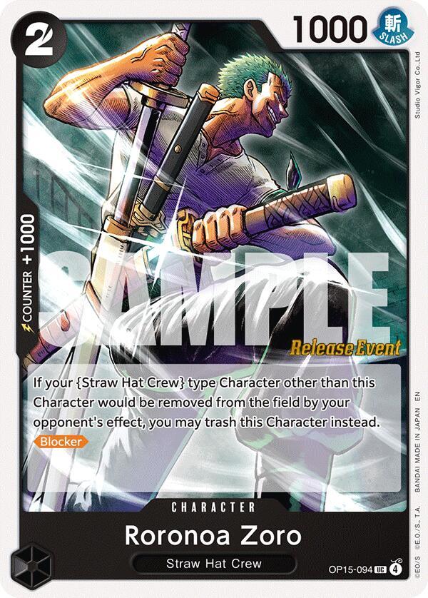 Roronoa Zoro OP15-094 card from Adventure on Kami's Island Release Event Cards