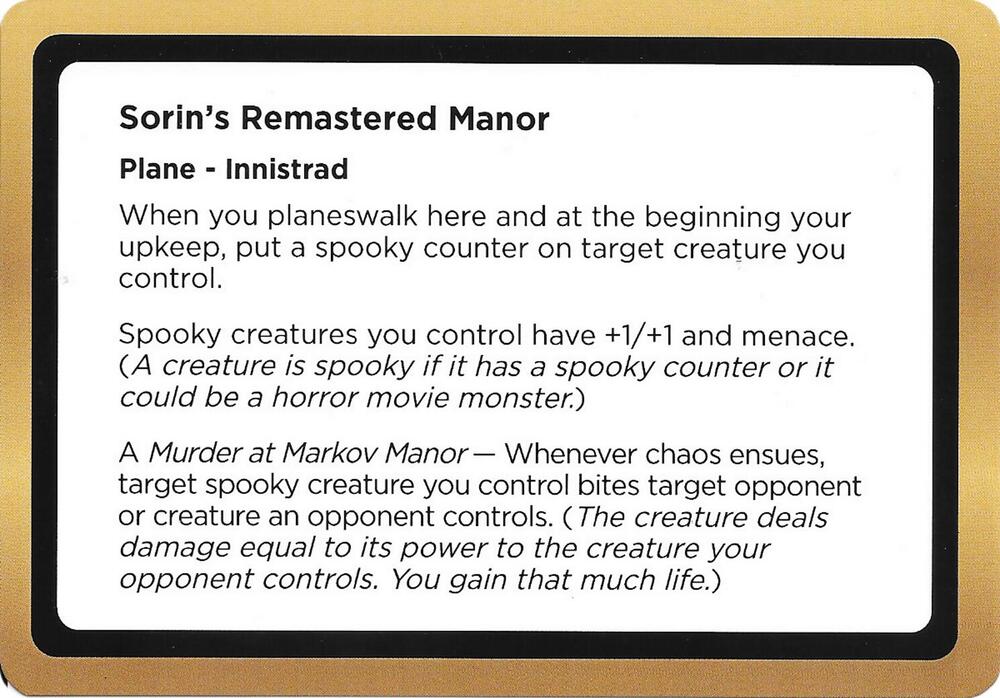 Sorin's Remastered Manor (Black Lotus Unknown Planechase) card from Oversize Cards
