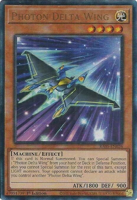 Photon Delta Wing (PUR) RA05-EN026 card from Rarity Collection 5