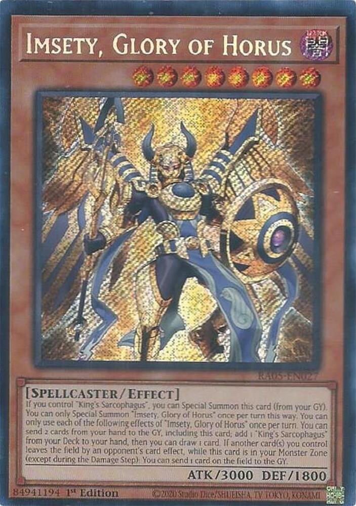 Imsety, Glory of Horus (Secret Rare) RA05-EN027 card from Rarity Collection 5