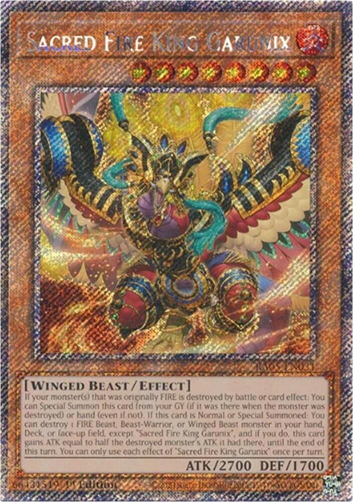 Sacred Fire King Garunix (Platinum Secret Rare) RA05-EN031 card from Rarity Collection 5