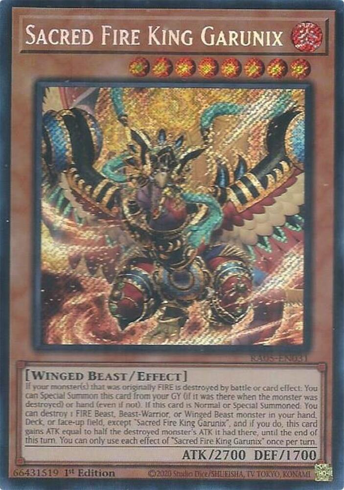 Sacred Fire King Garunix (Secret Rare) RA05-EN031 card from Rarity Collection 5