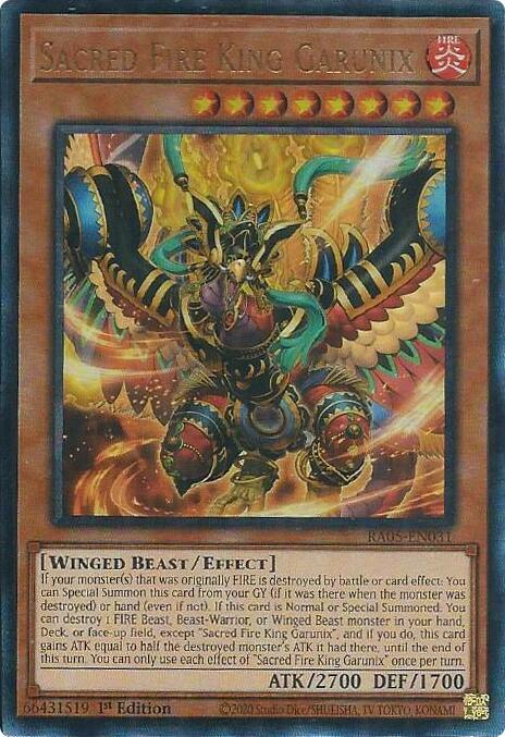 Sacred Fire King Garunix (PUR) RA05-EN031 card from Rarity Collection 5