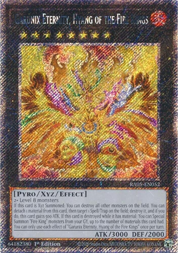 Garunix Eternity, Hyang of the Fire Kings (Platinum Secret Rare) RA05-EN052 card from Rarity Collection 5