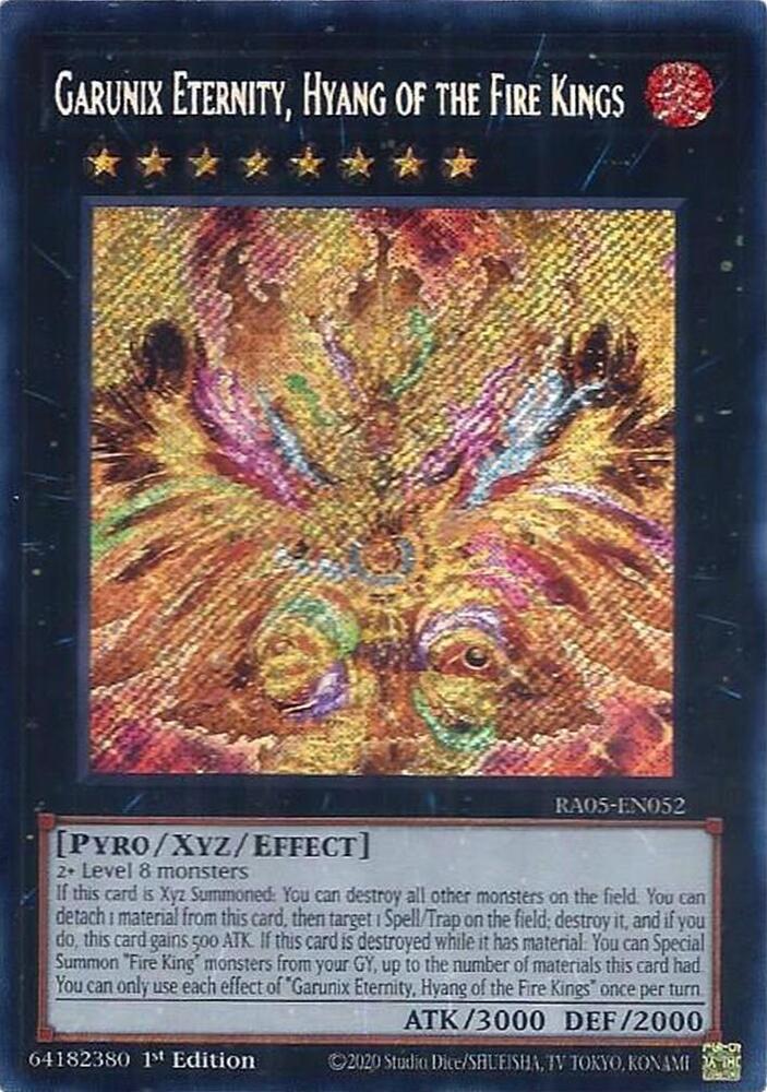 Garunix Eternity, Hyang of the Fire Kings (Secret Rare) RA05-EN052 card from Rarity Collection 5