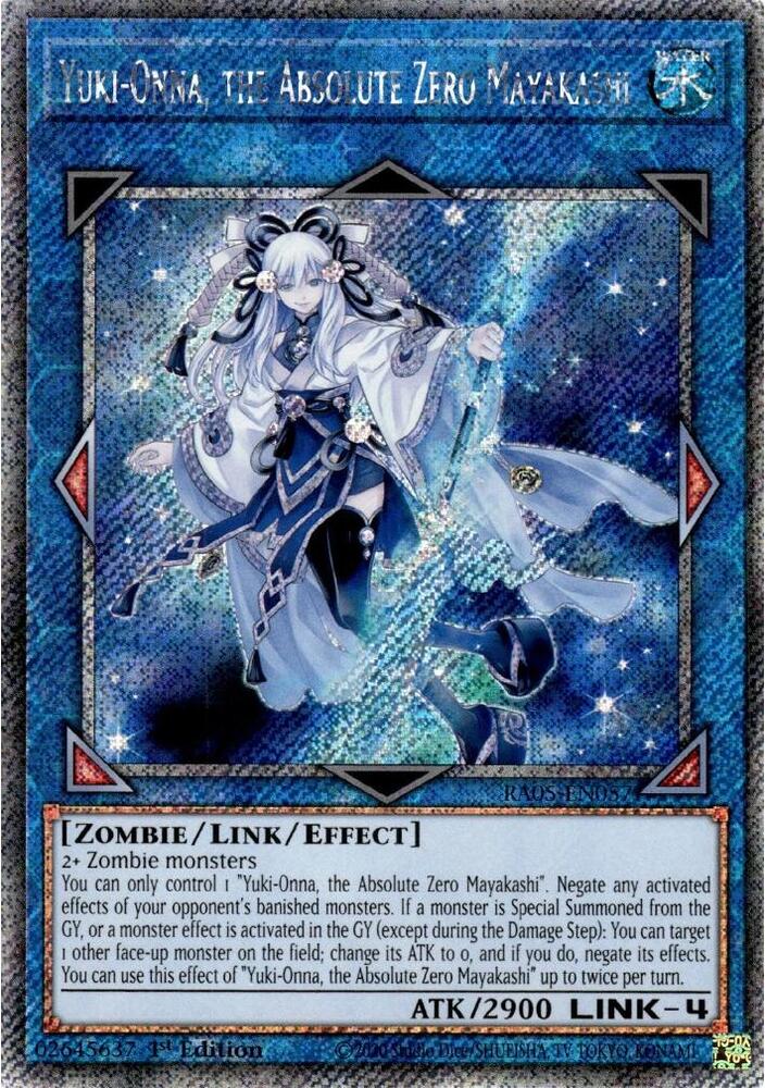 Yuki-Onna, the Absolute Zero Mayakashi (Platinum Secret Rare) RA05-EN057 card from Rarity Collection 5