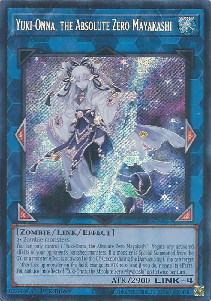Yuki-Onna, the Absolute Zero Mayakashi (Secret Rare) RA05-EN057 card from Rarity Collection 5