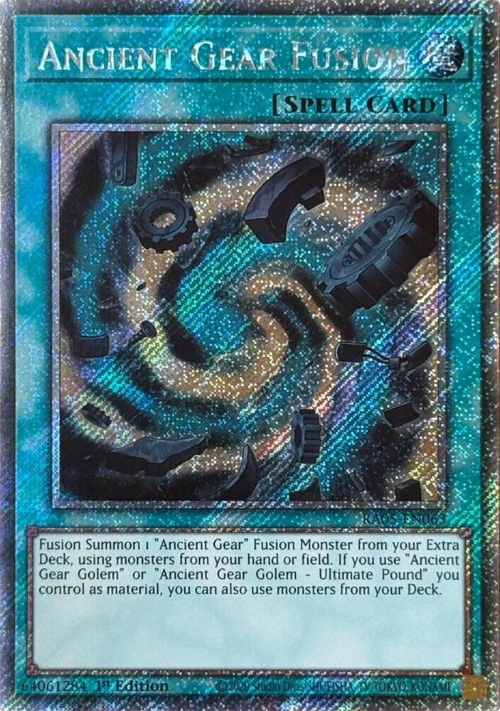 Ancient Gear Fusion (Platinum Secret Rare) RA05-EN063 card from Rarity Collection 5