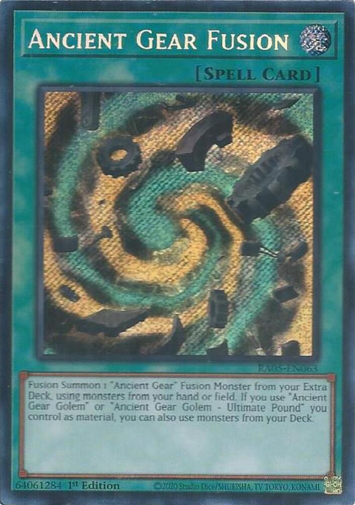 Ancient Gear Fusion (Secret Rare) RA05-EN063 card from Rarity Collection 5