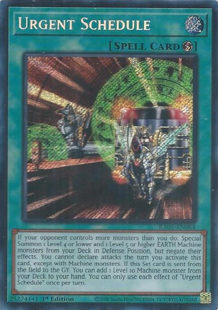 Urgent Schedule (Secret Rare) RA05-EN064 card from Rarity Collection 5