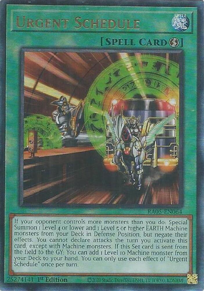 Urgent Schedule (PUR) RA05-EN064 card from Rarity Collection 5