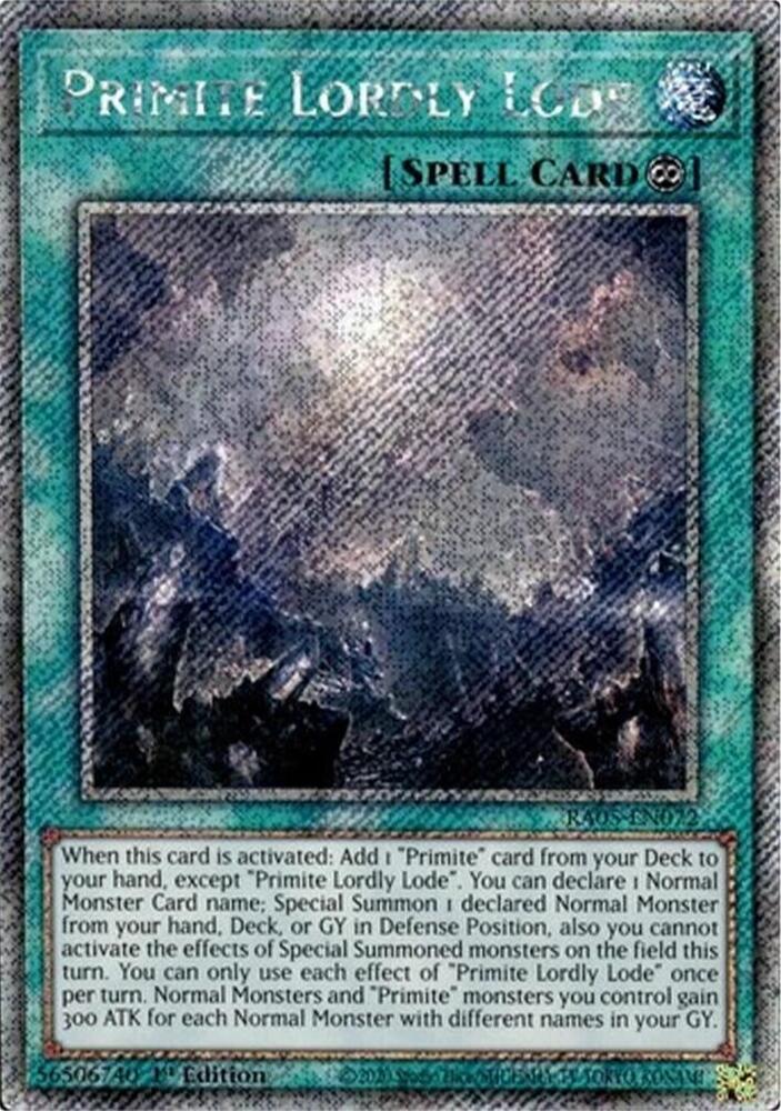 Primite Lordly Lode (Platinum Secret Rare) RA05-EN072 card from Rarity Collection 5