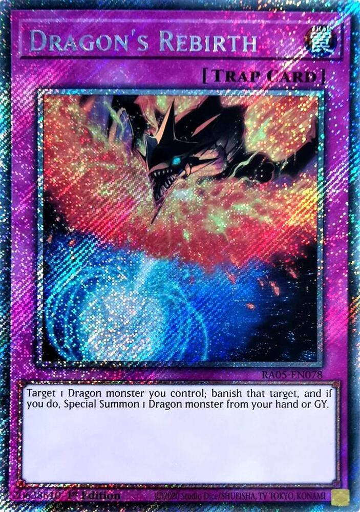 Dragon's Rebirth (Platinum Secret Rare) RA05-EN078 card from Rarity Collection 5