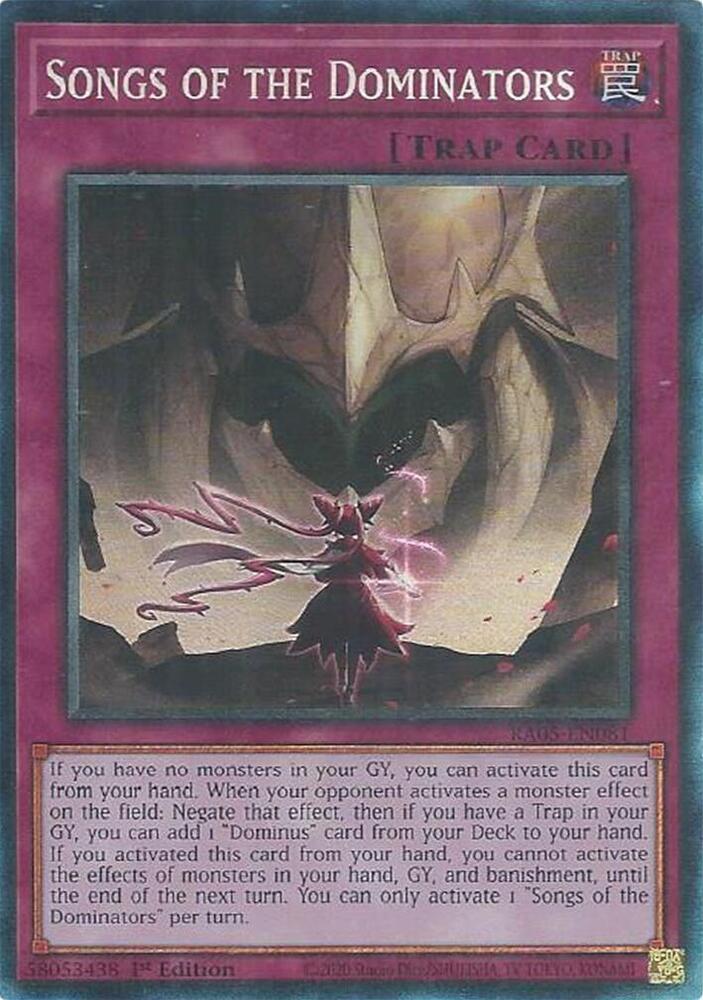 Songs of the Dominators (PCR) RA05-EN081 card from Rarity Collection 5