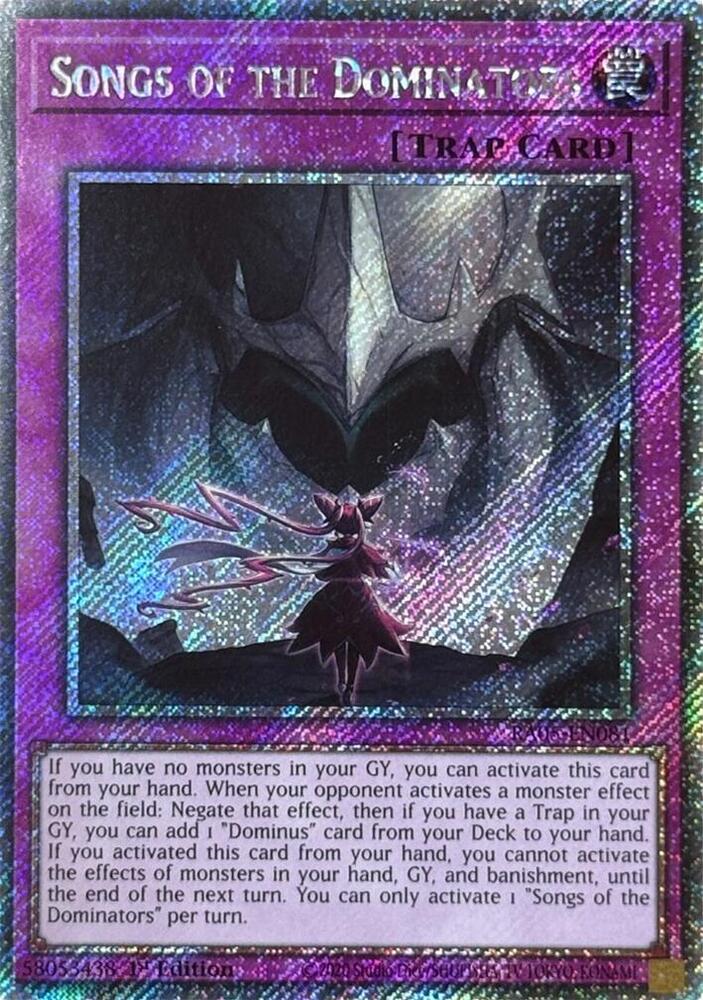 Songs of the Dominators (Platinum Secret Rare) RA05-EN081 card from Rarity Collection 5