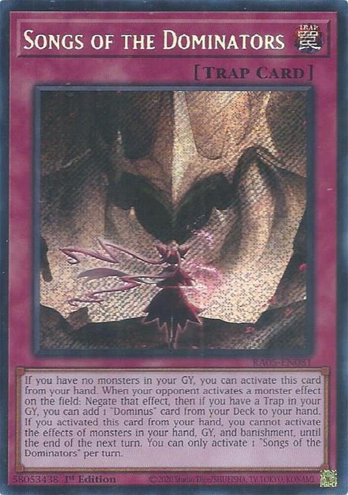 Songs of the Dominators (Secret Rare) RA05-EN081 card from Rarity Collection 5
