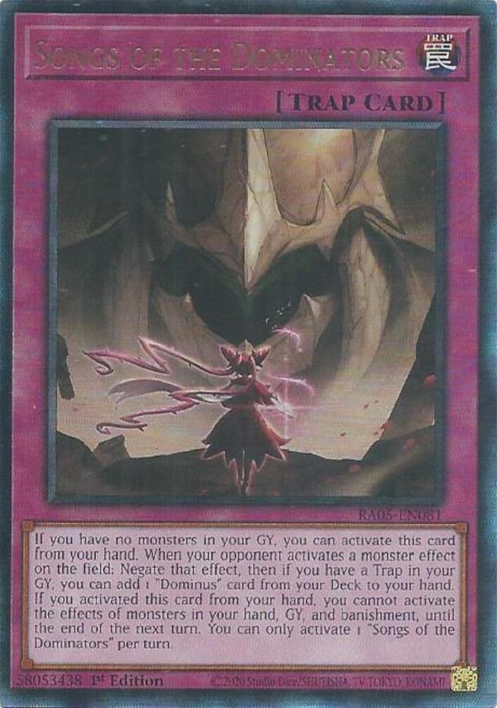 Songs of the Dominators (PUR) RA05-EN081 card from Rarity Collection 5