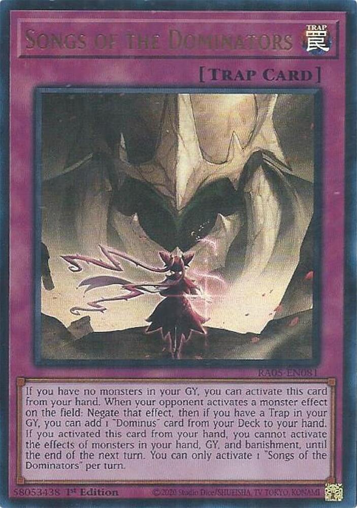 Songs of the Dominators (Ultra Rare) RA05-EN081 card from Rarity Collection 5