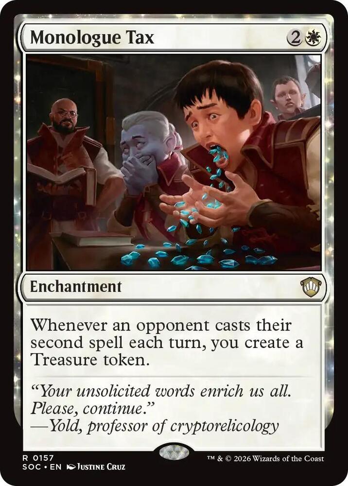 Monologue Tax 157 card from Commander: Secrets of Strixhaven