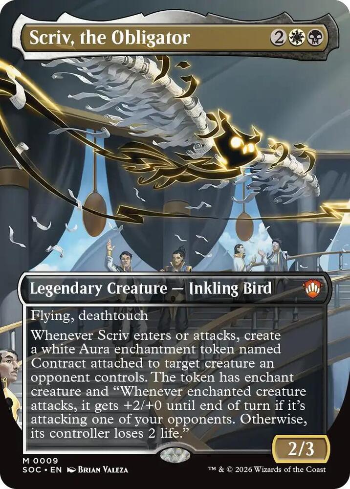Scriv, the Obligator (Borderless) 9 card from Commander: Secrets of Strixhaven