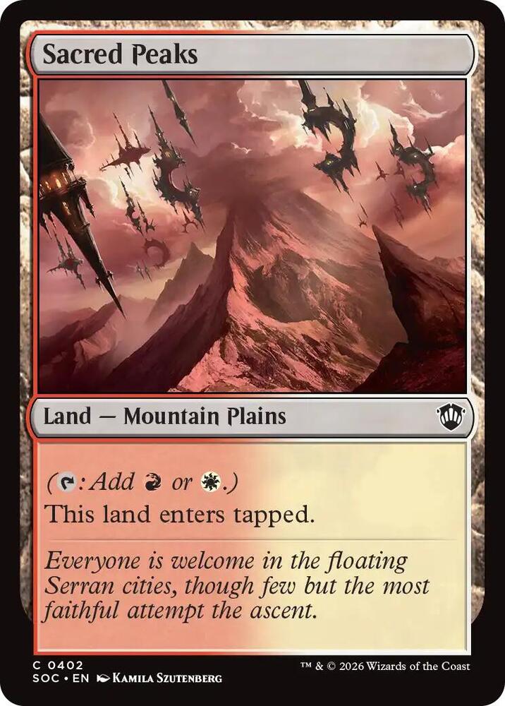 Sacred Peaks 402 card from Commander: Secrets of Strixhaven