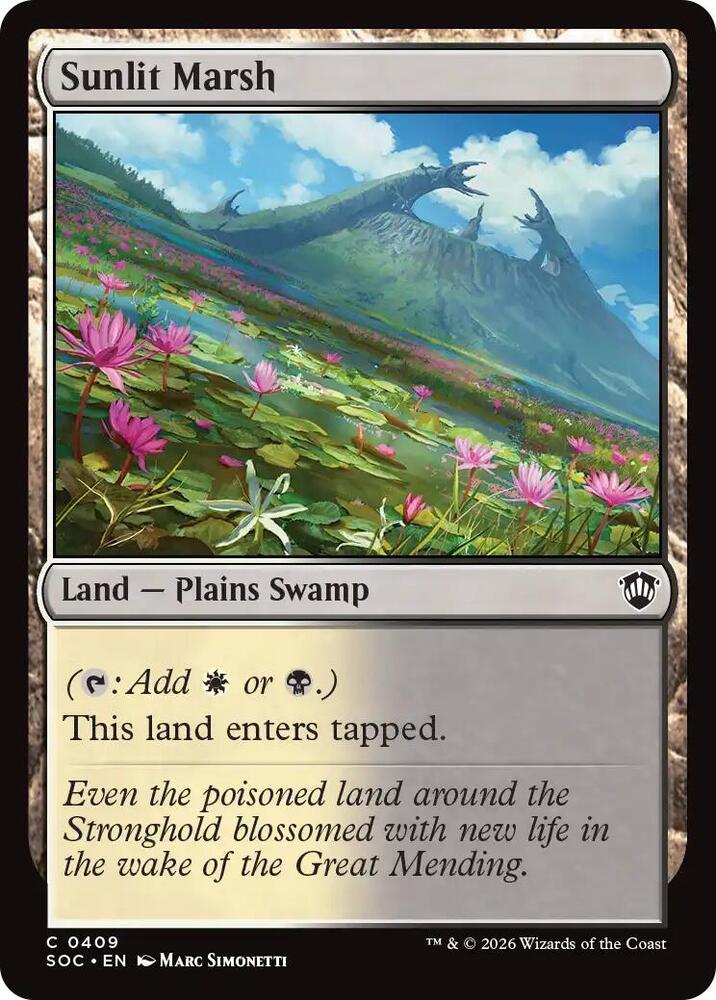 Sunlit Marsh 409 card from Commander: Secrets of Strixhaven
