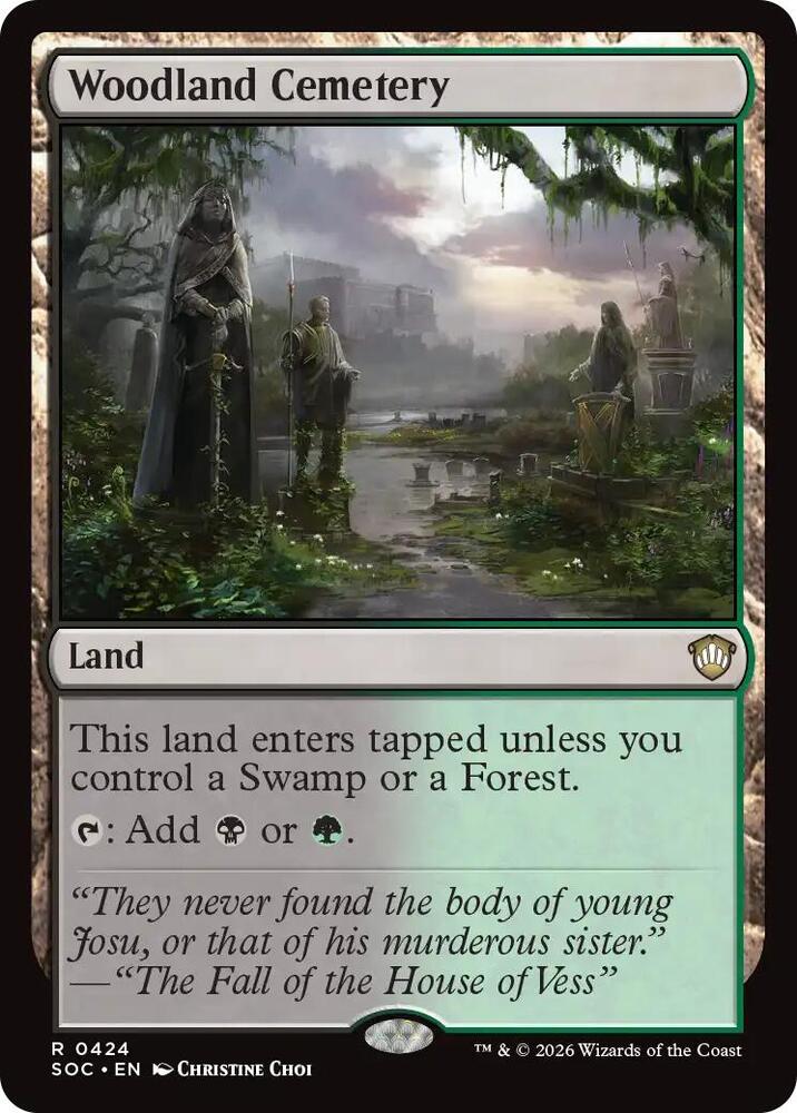 Woodland Cemetery 424 card from Commander: Secrets of Strixhaven