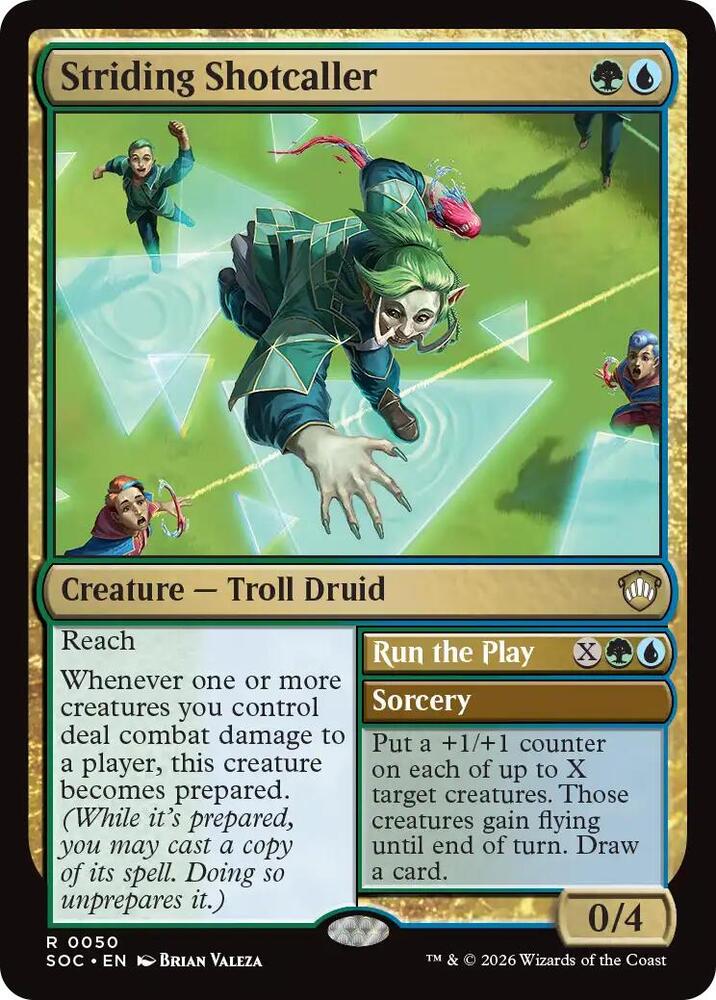 Striding Shotcaller 50 card from Commander: Secrets of Strixhaven