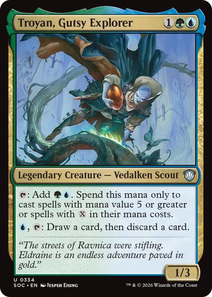 Troyan, Gutsy Explorer 334 card from Commander: Secrets of Strixhaven