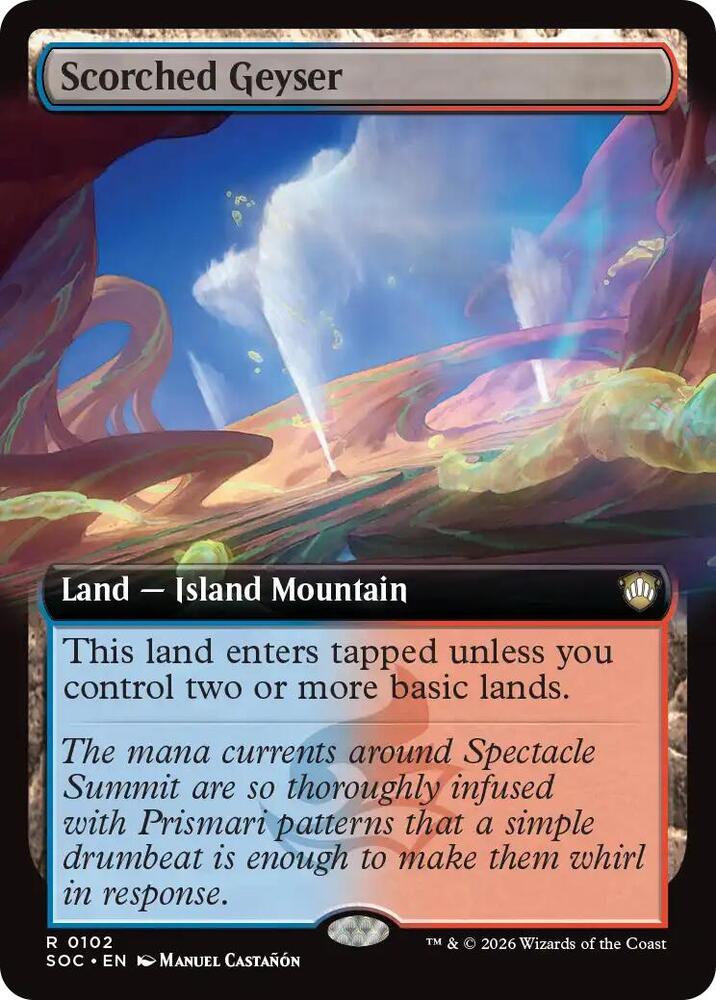 Scorched Geyser (Extended Art) 102 card from Commander: Secrets of Strixhaven