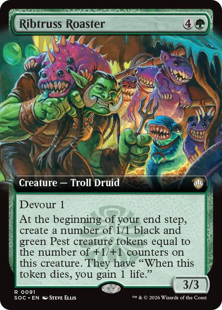 Ribtruss Roaster (Extended Art) 91 card from Commander: Secrets of Strixhaven