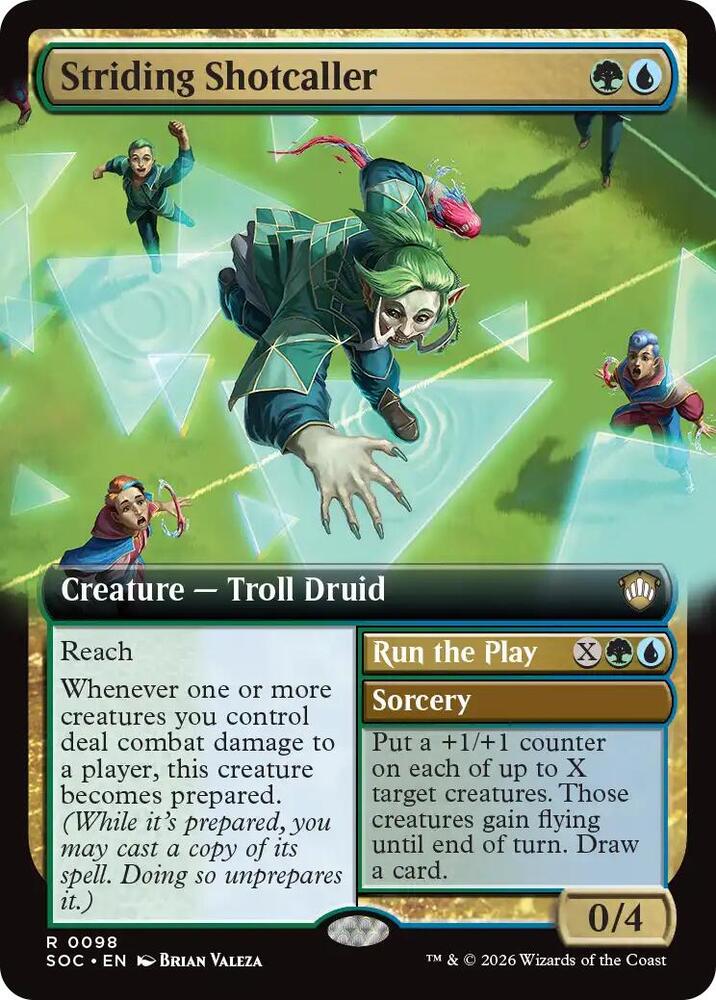 Striding Shotcaller (Extended Art) 98 card from Commander: Secrets of Strixhaven
