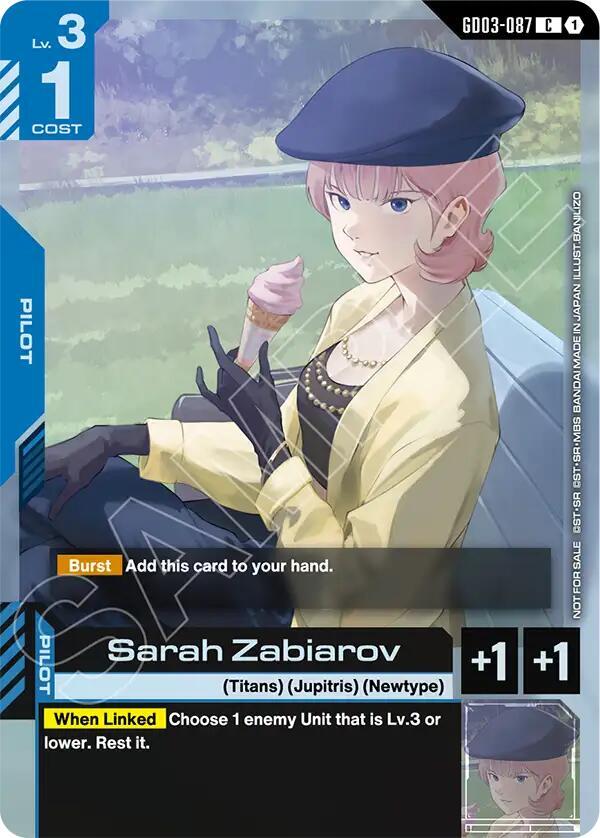 Sarah Zabiarov (Store Tournament Participant Pack 04) GD03-087 card from Gundam Promotional Cards