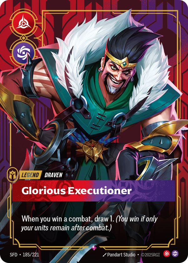 Draven - Glorious Executioner (Metal) (Prize Wall) 185/221 card from Riftbound Organized Play Promotional Cards