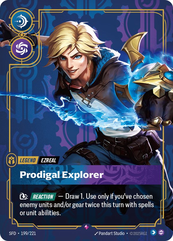 Ezreal - Prodigal Explorer (Metal) (Prize Wall) 199/221 card from Riftbound Organized Play Promotional Cards