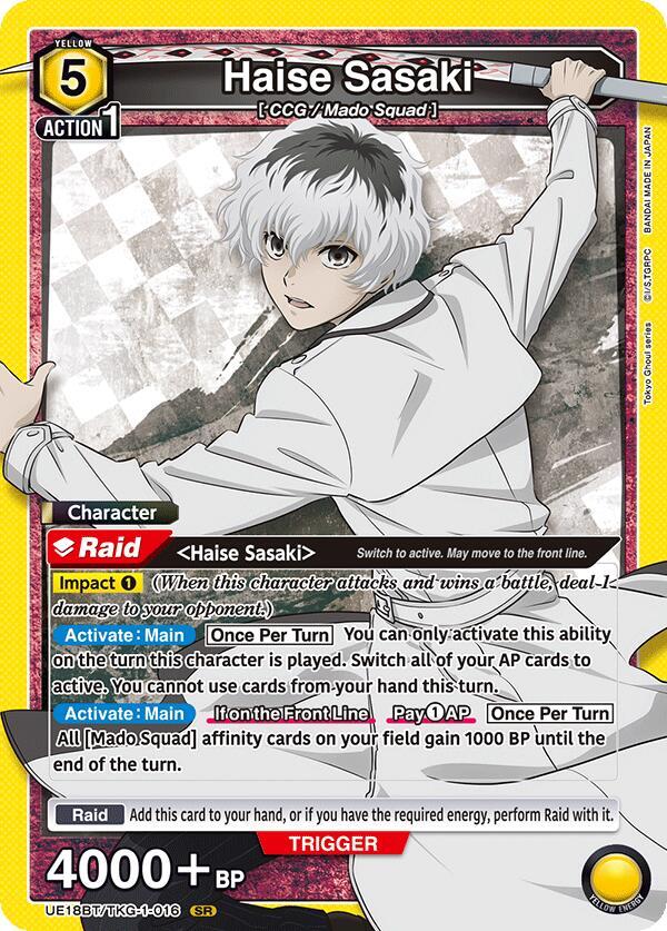 Haise Sasaki UE18BT/TKG-1-016 card from UE18BT: Tokyo Ghoul