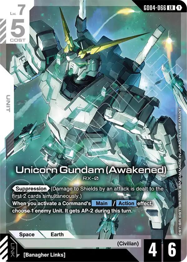 Unicorn Gundam (Awakened) GD04-066 card from Phantom Aria