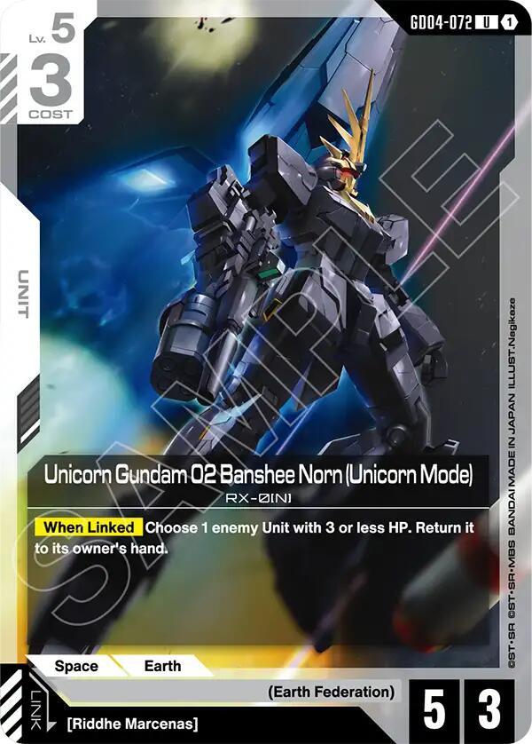 Unicorn Gundam 02 Banshee Norn (Unicorn Mode) GD04-072 card from Phantom Aria
