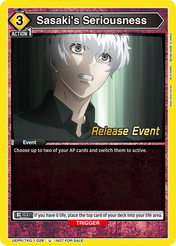 Sasaki's Seriousness UEPR/TKG-1-028 card from UE18BT: Tokyo Ghoul Release Event Cards