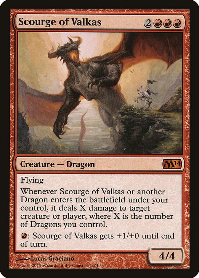 Scourge of Valkas 151 card from Magic 2014 (M14)