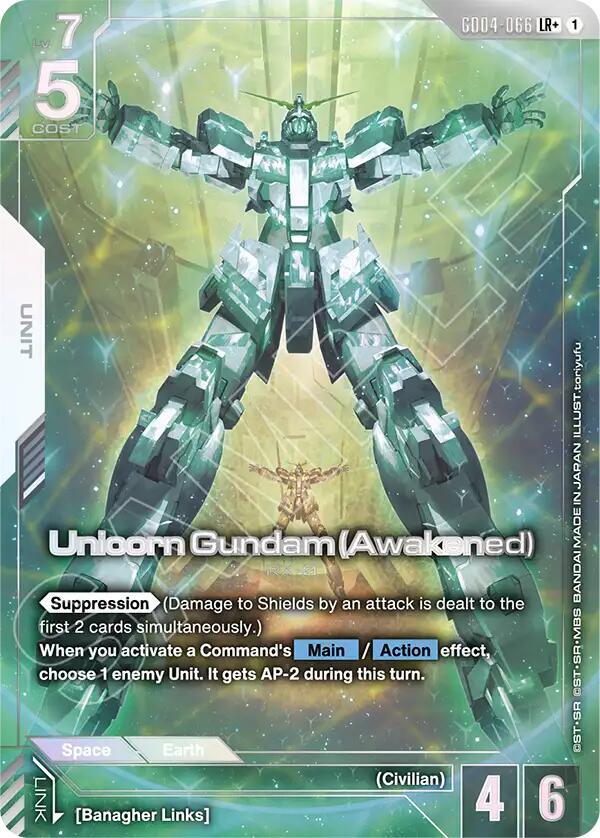 Unicorn Gundam (Awakened) (LR+) GD04-066 card from Phantom Aria