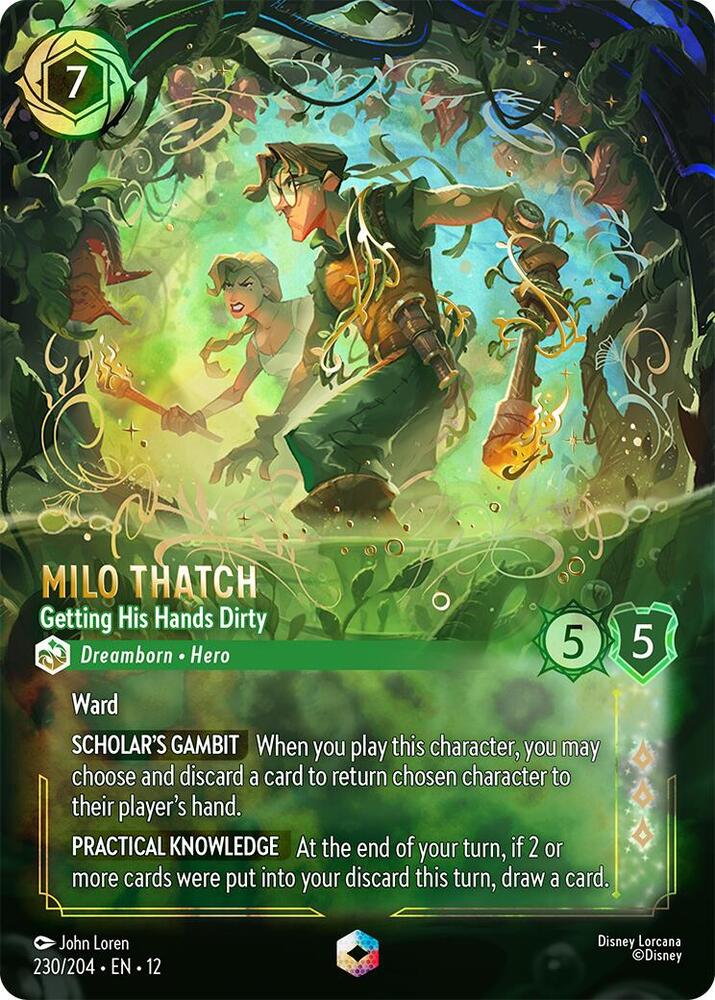 Milo Thatch - Getting His Hands Dirty (Enchanted) 230/204 card from Wilds Unknown